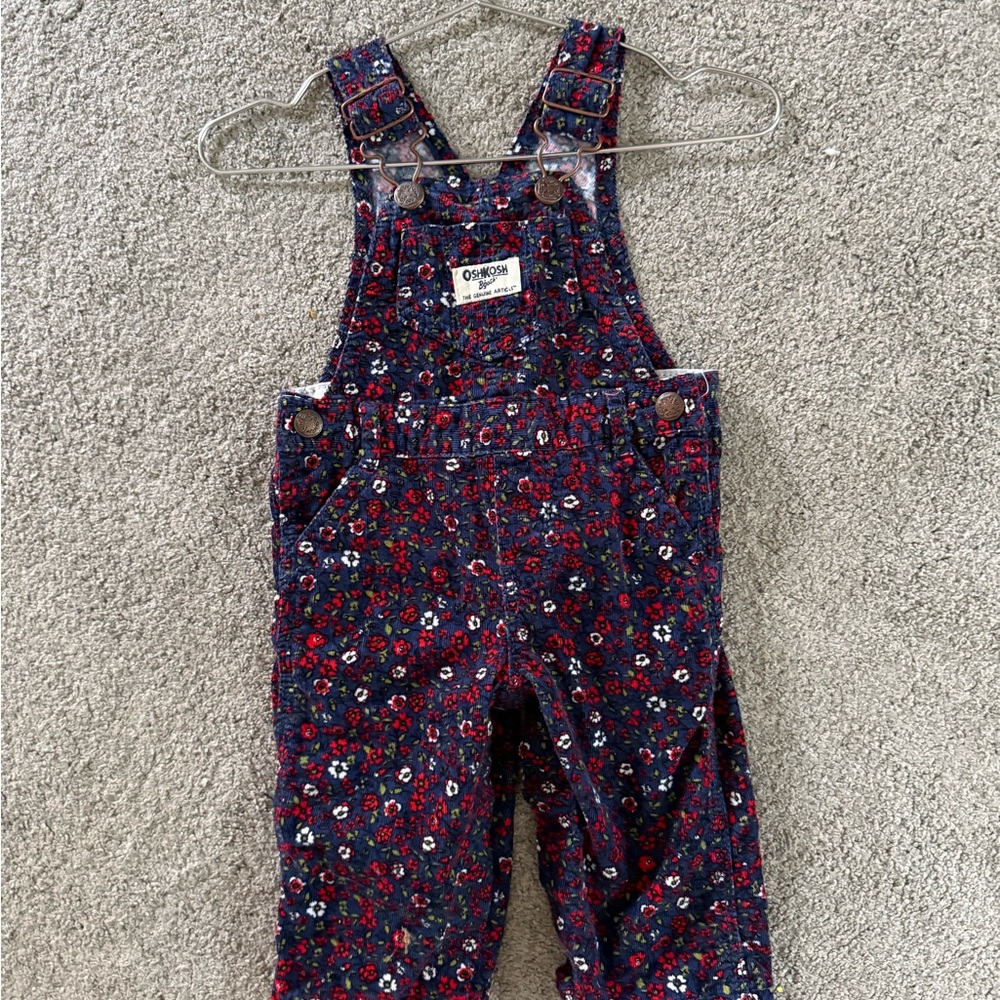 OshKosh B'gosh Kids Floral corduroy Overalls - Blue and Red